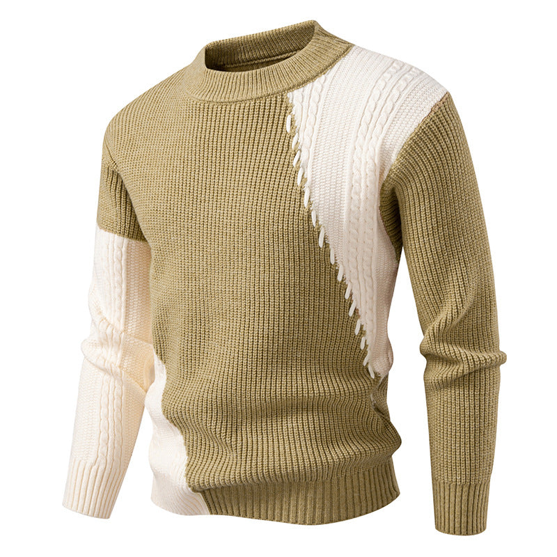 2025 Autumn/Winter New Men's Clothing Foreign Trade Temu Fashion Patchwork Knitwear Warm Sweater Top Men's Knitwear