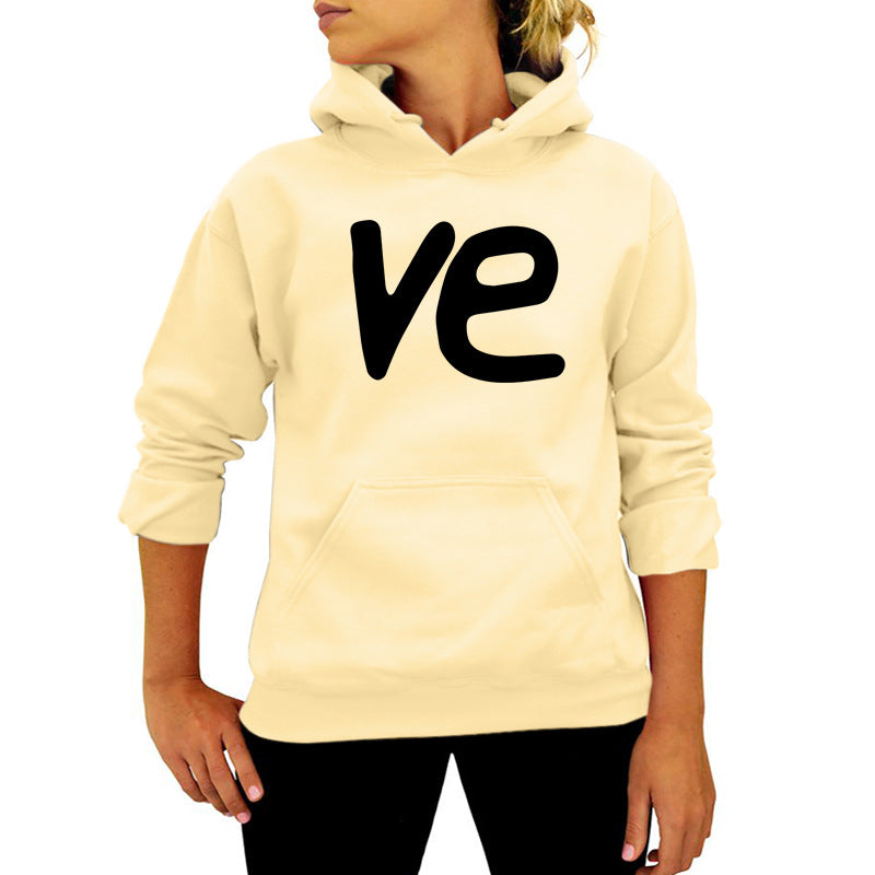 VE Letter Printing Hooded Sweat European and American Women's Autumn and Winter Top Fashion Loose Amazon Foreign Trade Cross-border