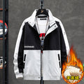 Men's winter casual color block fleece-lined stand collar jacket coat winter long sleeve cardigan zipper lamb 1915
