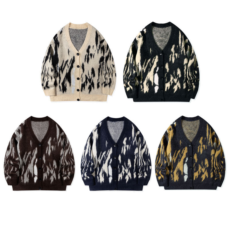 Andrei | Street Hip-Hop Style Sweater for Men, Autumn and Winter Style, Contrasting Colors, Lazy Style, Versatile, Loose Long-Sleeved Knitted Cardigan