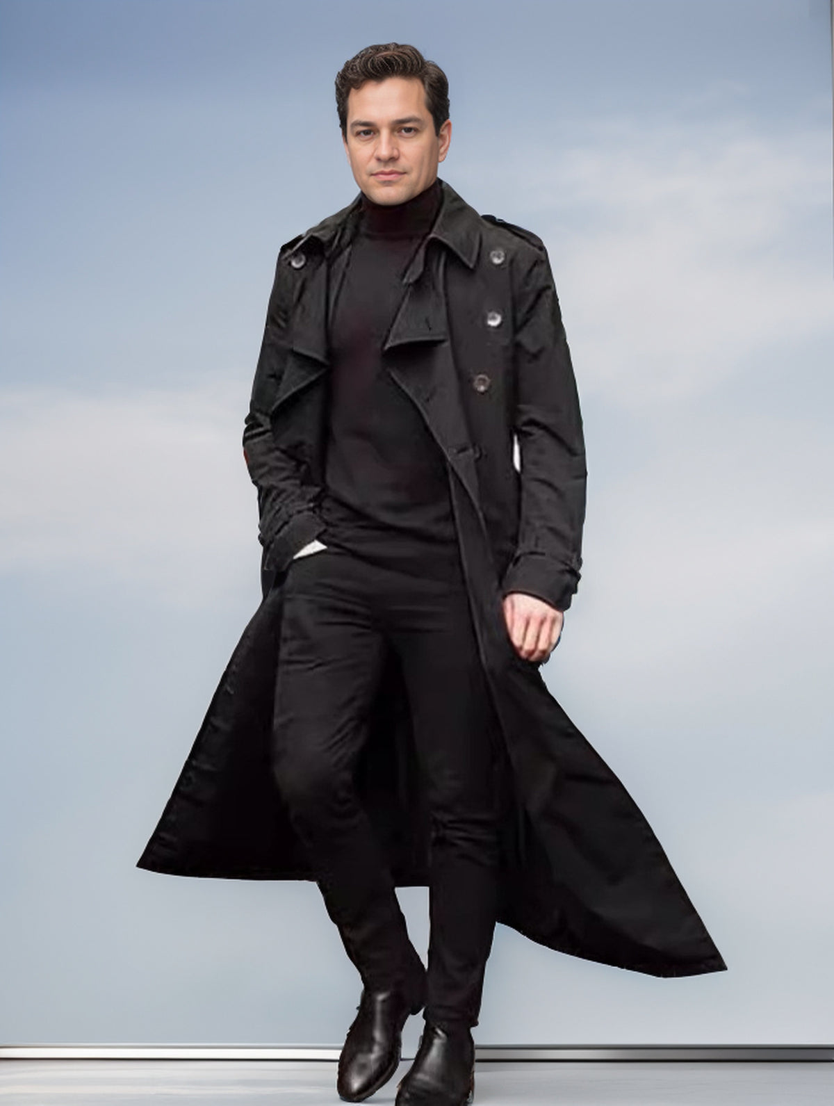 Cross-Border European and American Men's Spring and Autumn Long Double-Breasted Trench Coat Fashion Versatile Large Lapel Casual Jacket Cloak