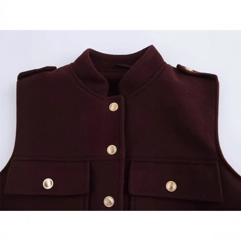 ZADATA Women's Clothing 2024 Winter European and American Vertical Collar Single-breasted Long-sleeved Short Jacket Coat 3046292