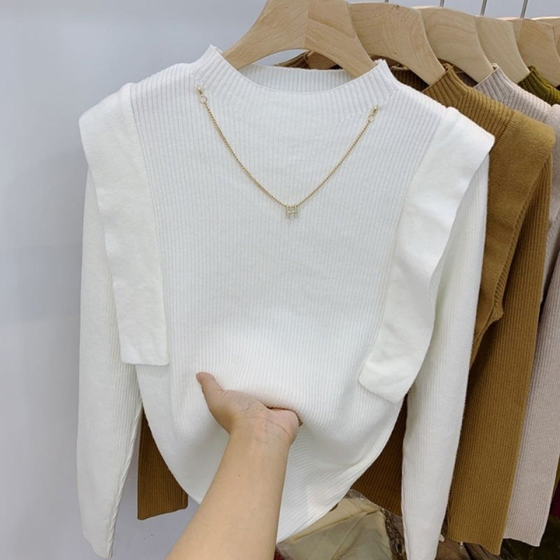 Knitted Sweater Women's Design Sense Slim Base Shirt Top 2022 New Fashion Western Style Autumn and Winter Inner Sweater