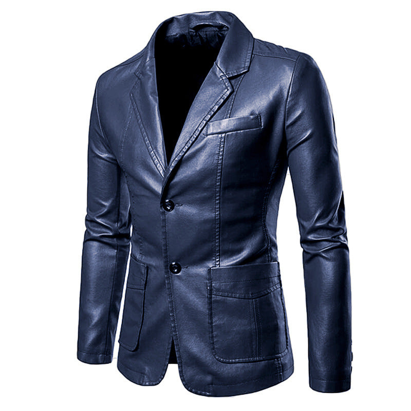 2025 High-Quality Korean Style Trendyy Men's Pu Leather Jacket Spring & Fall New Men's Suit Collar Leather Jacket for Men