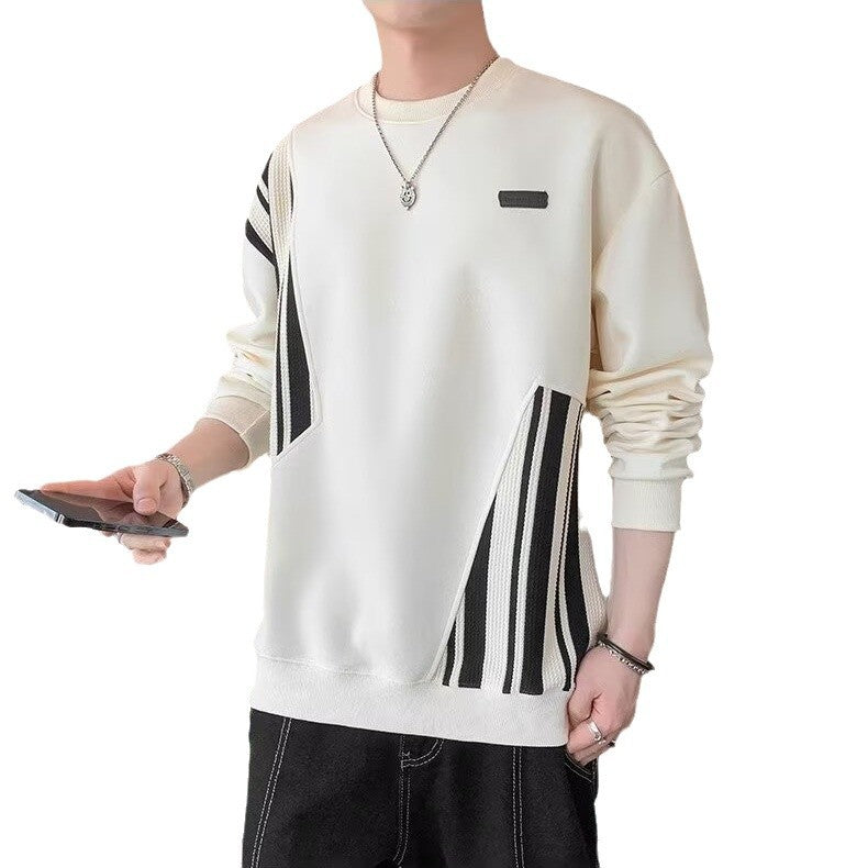 Design Sense Sweat Spring and Autumn Korean Style Fashionable Brand Loose Round Neck Stitching Men's Clothes Long Sleeve T-Shirt Men's Top