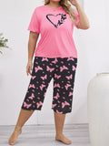 Cross-border plus size Outfit Pajamas for suit Women's Loose Crewneck Comfortable Short-sleeved Cropped Pants Pajamas