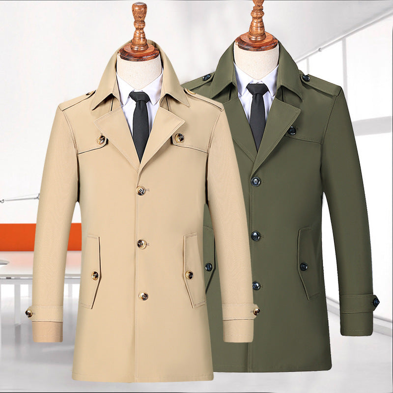 Windbreaker Men's Autumn New Mid-length Young Men's British Style Coat Chinese Style Cardigan Large Dress