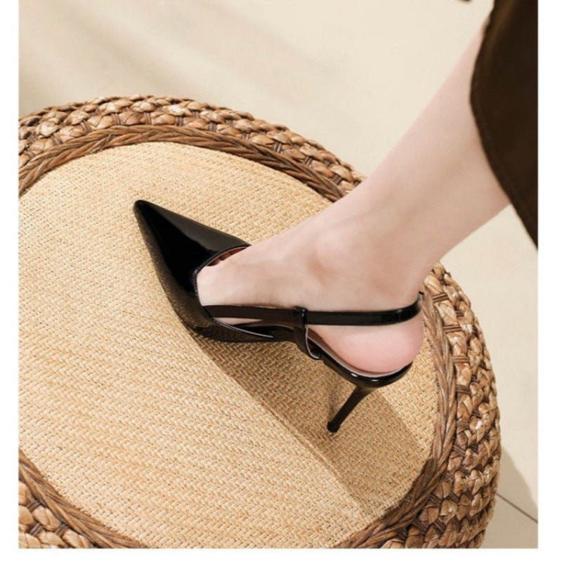 French-Style Exquisite Nude High-Heeled Shoes for girls, 2026 New Model, Patent Leather Pointed Toe Versatile Slip-On Elegant Closed-Toe Shoes