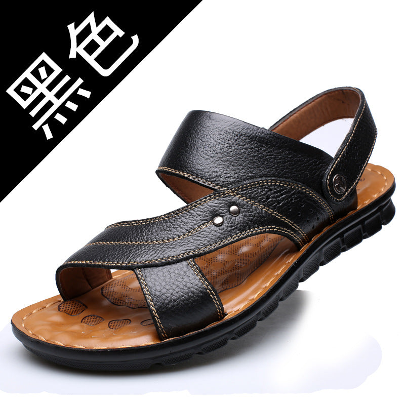 2026 Summer New Men's Sandals Trendy Genuine Leather Beach Shoes Large Size Top Layer Cowhide Casual Men's Slippers