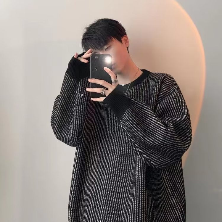 Autumn and Winter New Small Striped Sweater Men's Couple Casual Knitted Sweater Personalized All-match Fashion Contrast Color Base Shirt Jacket