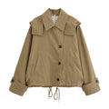 European and American Autumn New Women's Hooded Long-sleeved Casual Loose Trip Belt Windbreaker Jacket Short Coat 0155241