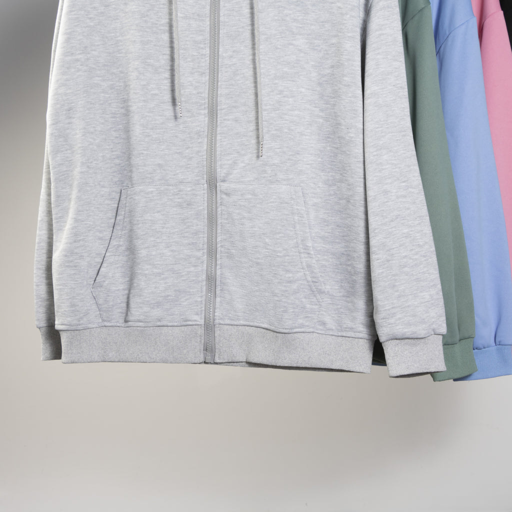 Spring and Autum Hooded Zipper Cardigan Sweatshirt Off-Shoulder Long-Sleeved Pure Color Xiyin Cross-Border Temu Loose Version