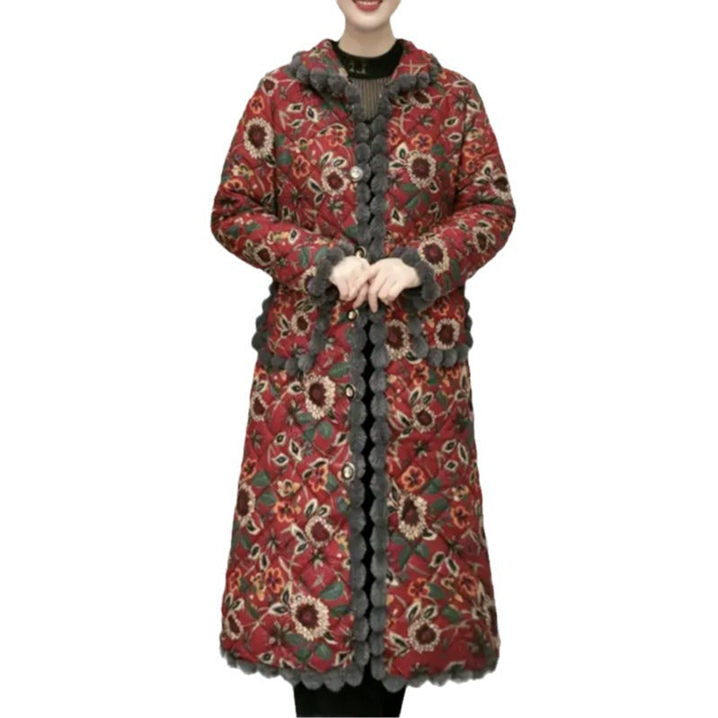 2024 autumn and winter new home clothing cotton-padded jacket women's long cotton-padded jacket women's coat fleece-lined warm Joker mother coat