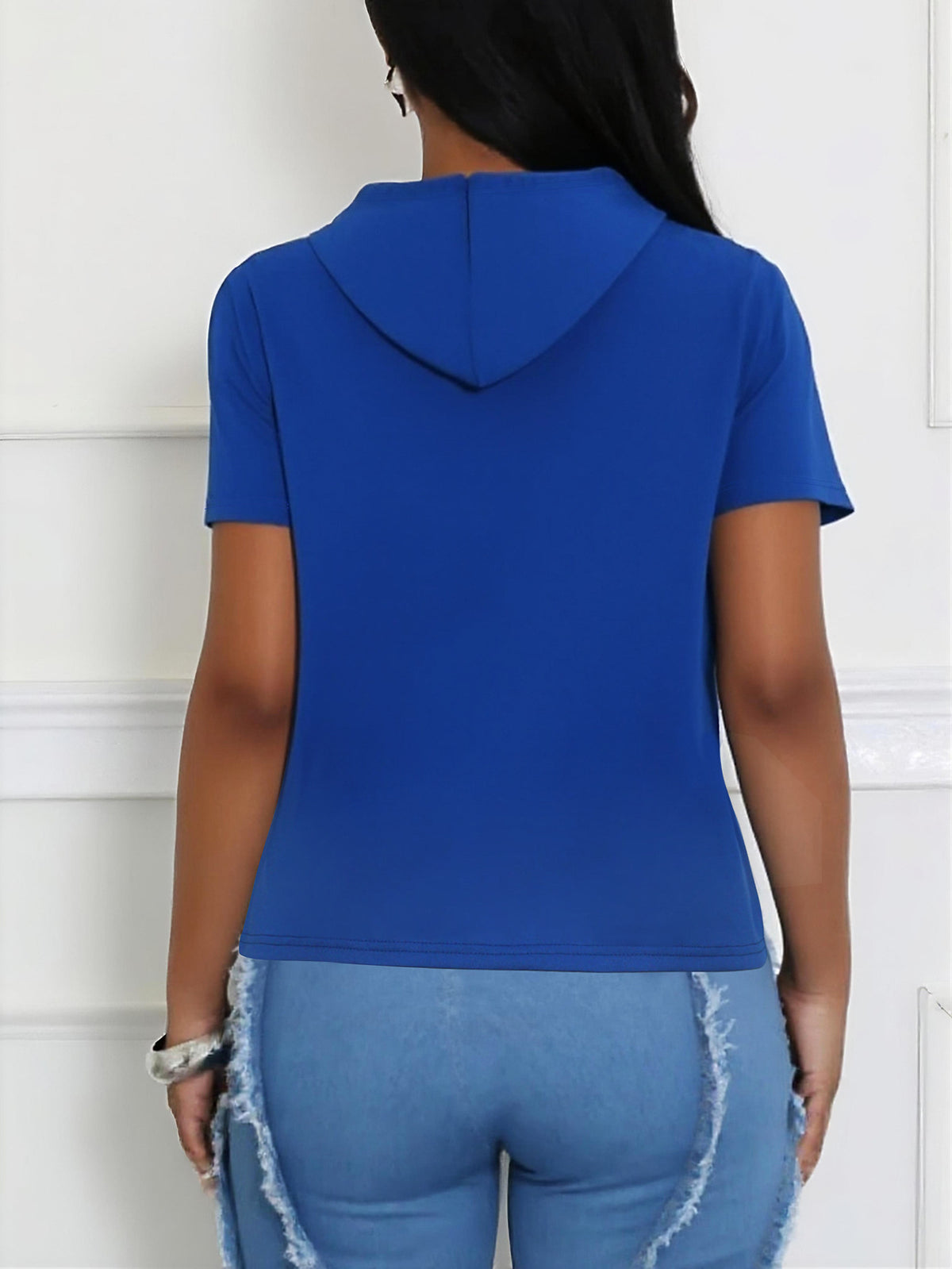 Cross-Border Amazon European and American Fashion Elegant Short-Sleeved Women's Short Hooded Sweatshirt
