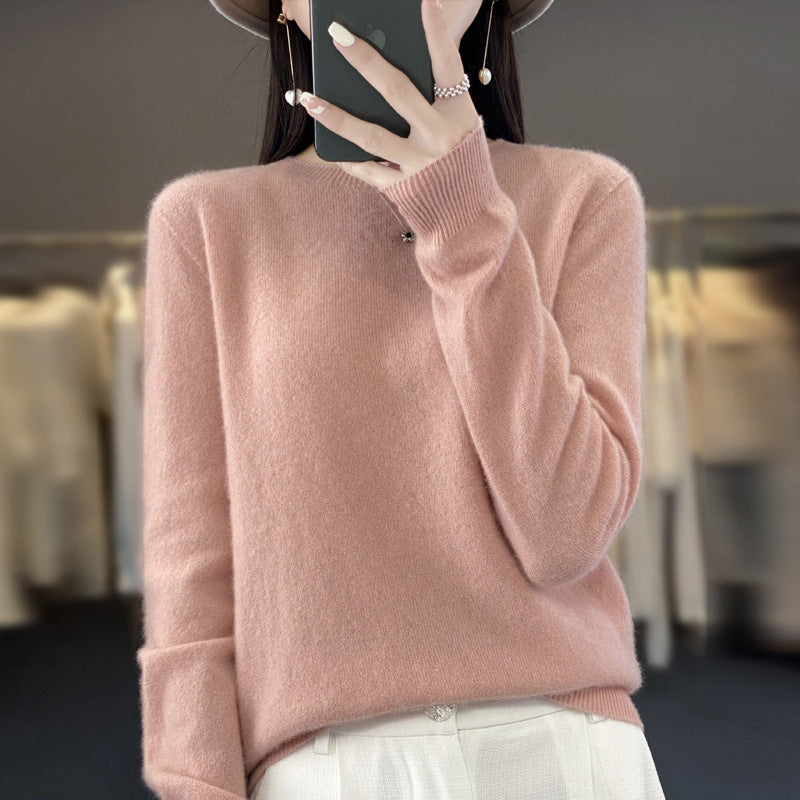 Wholesale First-Line Ready-To-Wear Round Neck Woolen Sweater for Women, Simple Elegant Knitted Sweater, Long-Sleeved Versatile Sweater Bottoming Shirt
