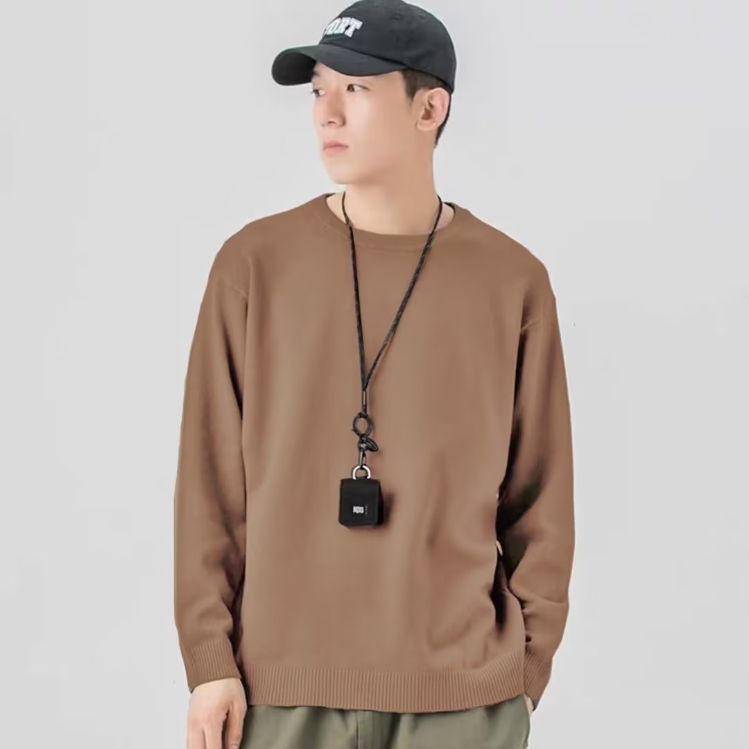Autumn and Winter Crewneck Sweater Men's Inner Solid Color Base Shirt Loose plus size Warm Knitted Sweater Pullover Sweater