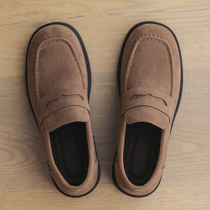 Loafers Trendy Men's Height-Increasing Casual Slip-On Shoes British Style Suede Pointed Leather Shoes Korean Version Suede Lf06