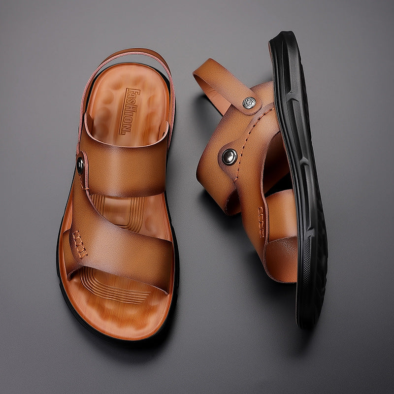 Men's Sandals 2026 Summer New Style Beach Shoes Dual-Purpose Leather Trendy Soft-Soled Men's Shoes Casual Non-Slip Shoes
