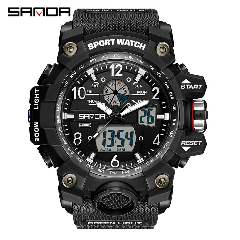 Sanda Hot-Selling Watch Korean Version Student Party Multi-Functional Waterproof Alarm Clock Electronic Watch Cool Dual Display Luminous Sports Watch