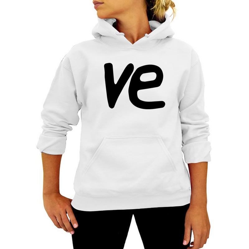 VE Letter Printing Hooded Sweat European and American Women's Autumn and Winter Top Fashion Loose Amazon Foreign Trade Cross-border