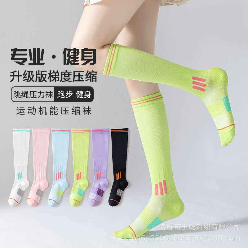 Cross-Border Sports Functional Calf Socks for Women in Summer, Special Fitness Running Skipping Rope Compression Elastic Pressure Socks Long Tube