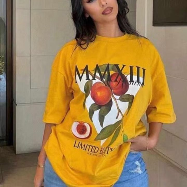 300g Pure Cotton American-Style Short-Sleeve T-Shirt for Women, Summer 2024 New Loose Trendy Brand Half-Sleeve Top, Casual and Versatile