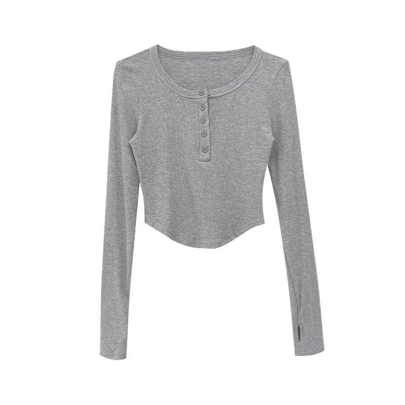 American-Style Spicy Girl Long-Sleeve Base Shirt for Women, 2026 Spring New V-Neck Slim-Fit Jazz Dance Short T-Shirt Top