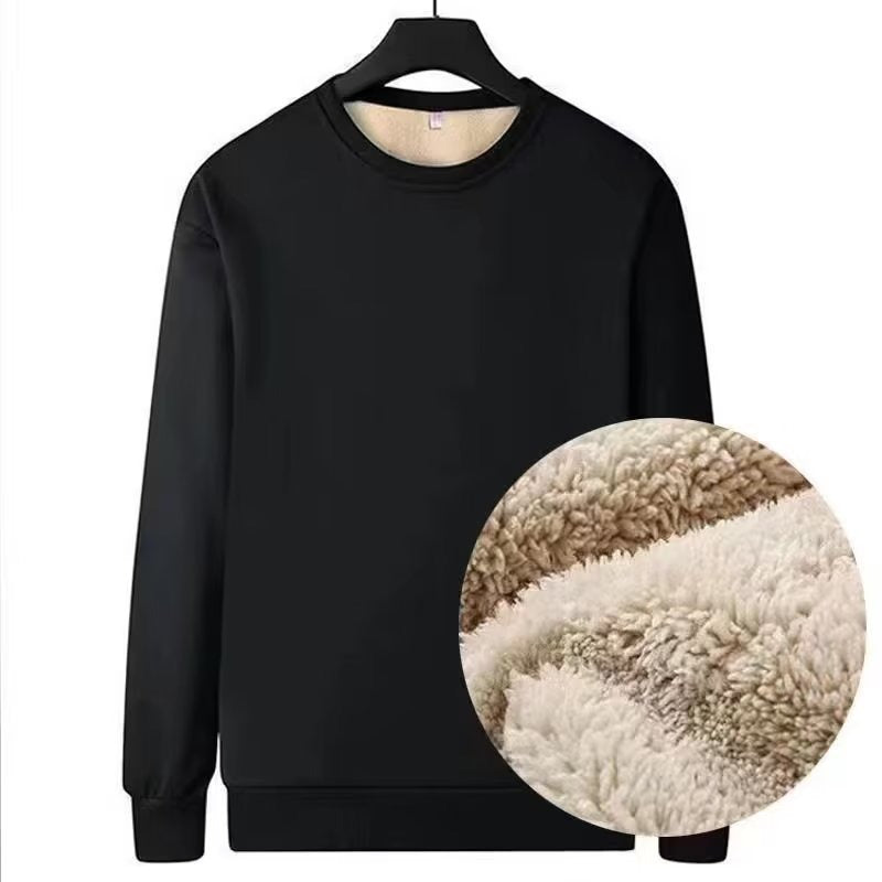 Autumn and Winter Velvet Thickeneded Sweatshirt Men's Lamb Velvet Round Neck Black Bottoming Loose Thermal Intimates Men's Top