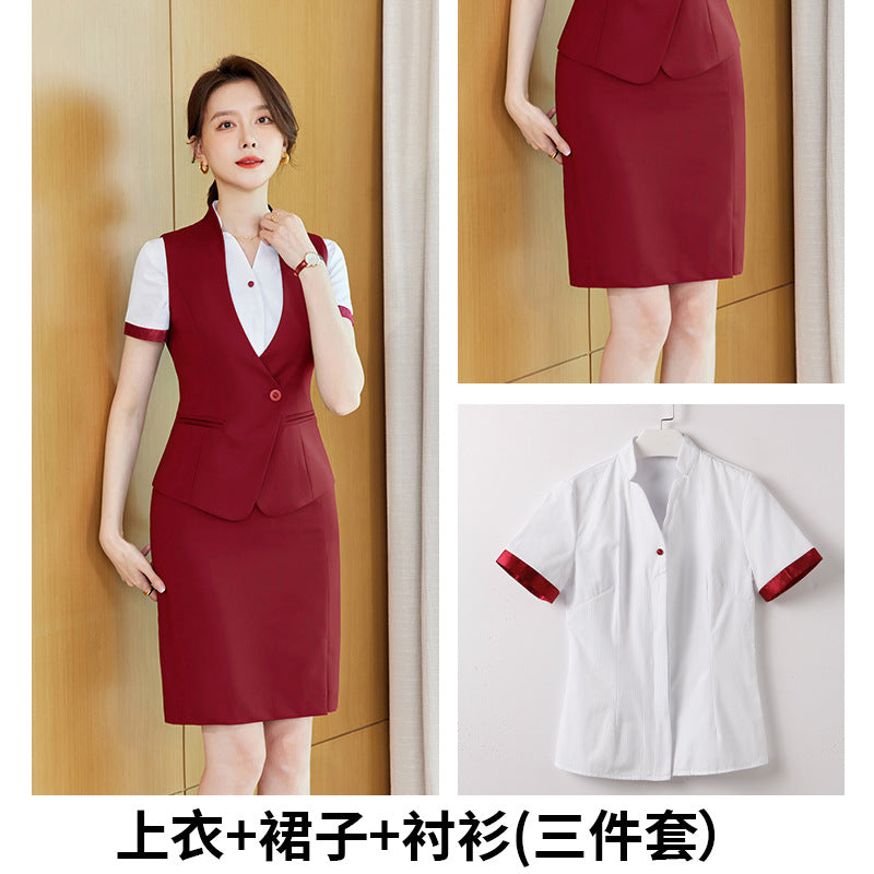 Stewardess uniform professional shirt Women's Spring temperament suit high-end hotel front desk reception work clothes beauty salon work clothes
