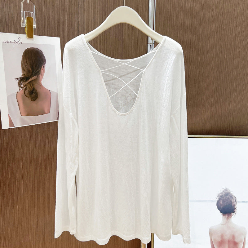 Long-Sleeved T-Shirt for Women Early Autumn 2025 New Design Niche Thin Backless Cross Top Bottoming Shirt Inner Wear