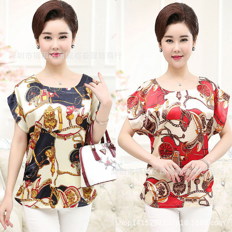 1688 Running River Lake Street Stalls 5 Yuan Loose Women's Clothing Middle-Aged and Elderly Short-Sleeved T-Shirts Mother's Clothing Wholesale Tops Bottoming Shirts