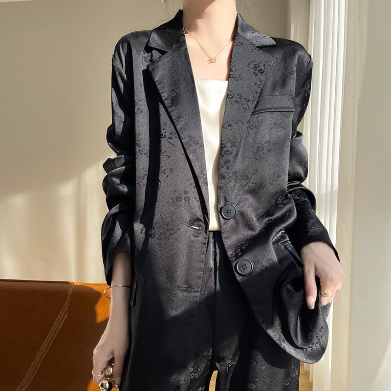 2024 Spring and Autumn Women's Suit Collar Mid-length Suit Design Sense Two-button Jacquard Suit Jacket