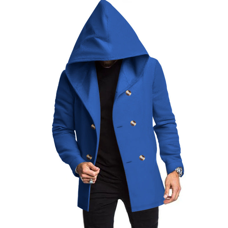 New Cross-Border Amazon Classic Mid-Length Slim-Fit Jacket European and American Foreign Trade Solid Color Casual Hooded Windbreaker for Men