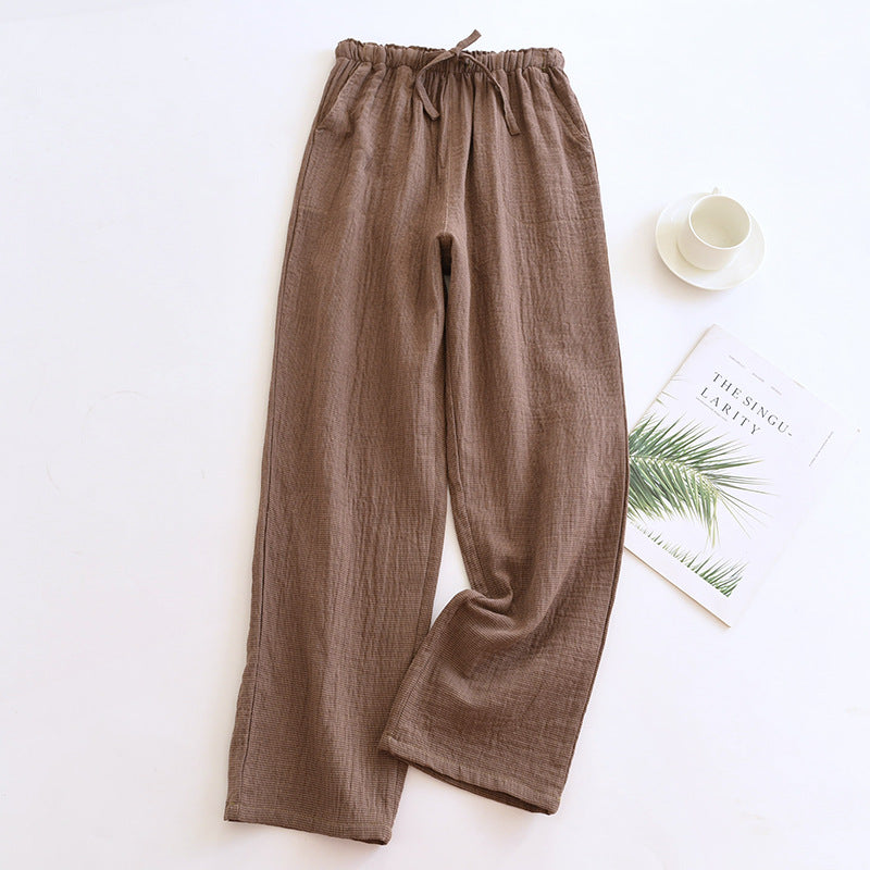 Spring and Autumn Pure Cotton Pajama Pants for Men and Women Yarn-dyed Plaid Double-layer Cotton Yarn plus size Loose Thin Summer Soft Home Pants