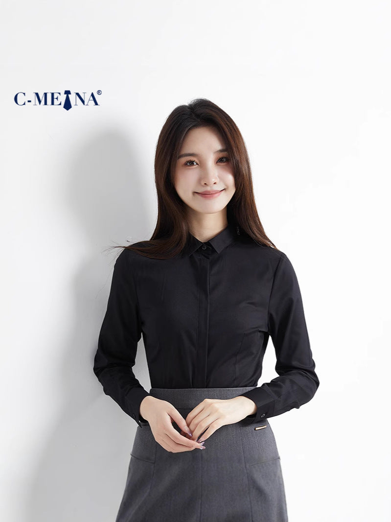 New Women's Clothing Women's Shirts Simple Solid Color Hidden Button Anti-Exposure Niche Style Elegant Commuter Women's Formal Shirts