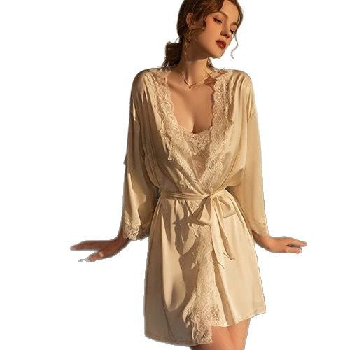 Sexy Pajamas Women's Ice Silk 2025 New Lace Pure Desire Suspender Nightgown Summer Nightgown Spring Style with Breast Pad