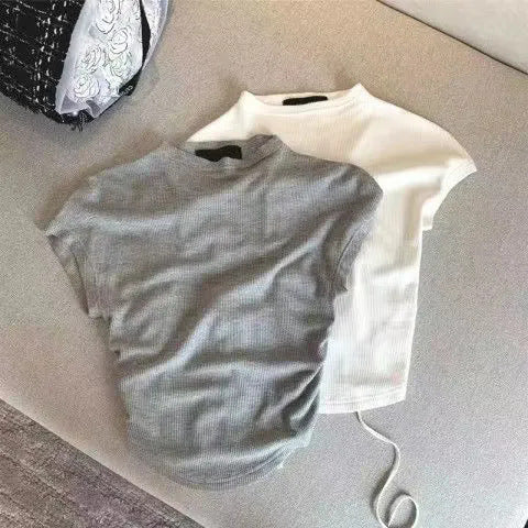 Waffle Knit Sleeveless T-Shirt for Women, Summer 2026 New Style, Slim Fit, Versatile, Pure Desire, Backless, Mature Style, Short Top, Trendy
