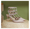 2025 Summer New Pointed Black Rivet High Heels girls Sandals Stiletto Beautiful Nude Shoes Willow Shallow