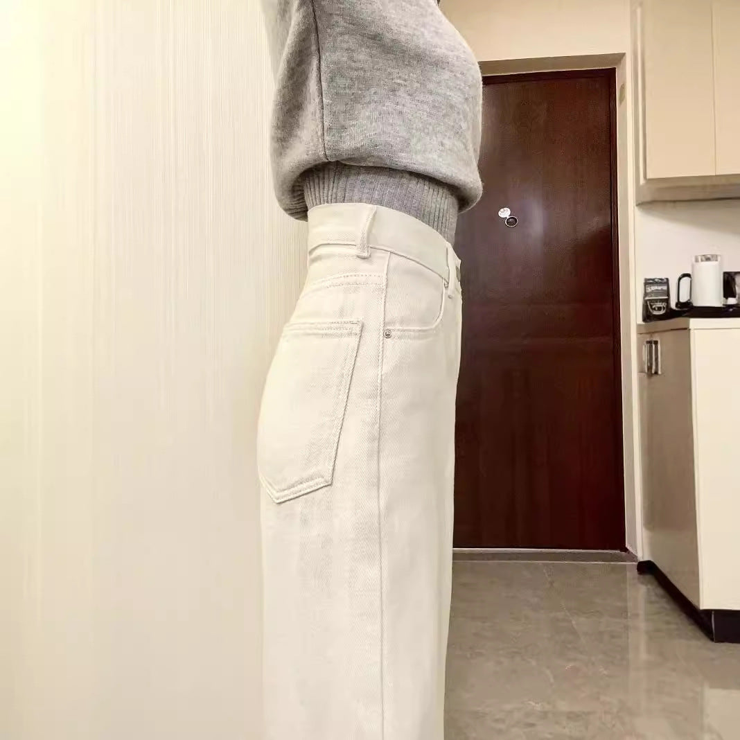 White Wide-Leg Jeans for Women Spring & Fall 2024 New High-Waisted Pear-Shaped Body Slimming Look Straight-Leg Loose Floor-Length Pants