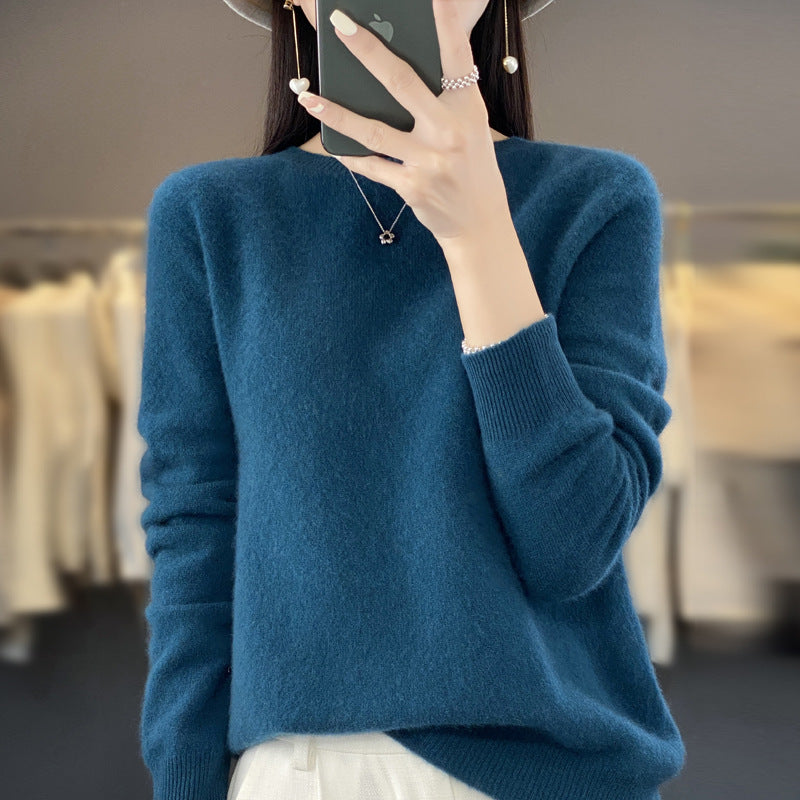 Wholesale First-Line Ready-To-Wear Round Neck Woolen Sweater for Women, Simple Elegant Knitted Sweater, Long-Sleeved Versatile Sweater Bottoming Shirt
