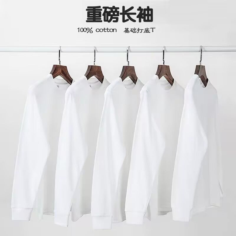 Cotton Heavyweight Long-Sleeved T-Shirt Pure Color Men and Women Same Style Spring & Fall Inner Wear Couple Style Bottoming Shirt