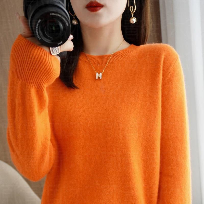 Autumn and Winter New Round Neck Sweater Women's Pullover Sweater Solid Color Long Sleeve Women's Thin Inner Short Base Shirt for Women