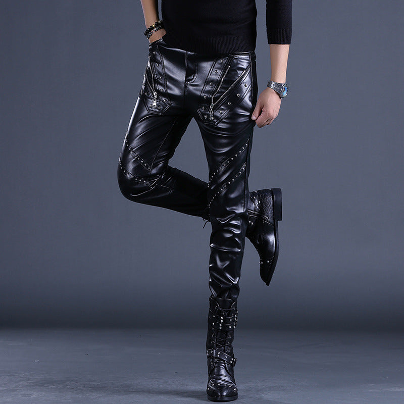 Men's Leather Pants Korean Slim-fit Leggings Riding Men's Motorcycle Performance Trendy Pants Factory Outlet