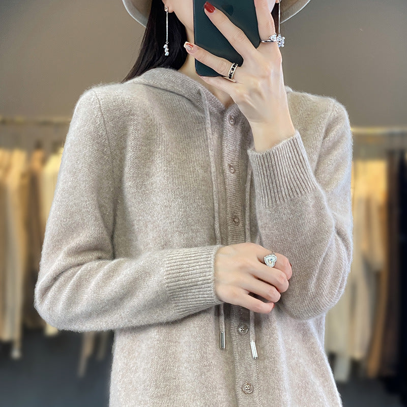 Autumn and winter New hooded cardigan long-sleeved women's hoodie Western style all-match sweater loose outer wear undershirt
