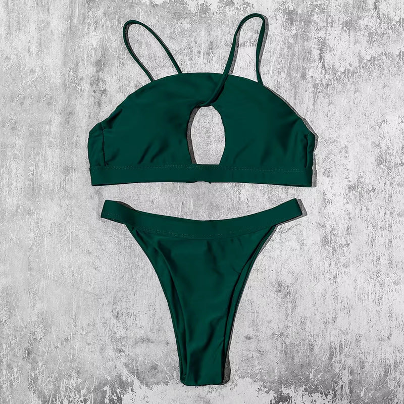 Billion swimming 2025 foreign trade new split bikini women sexy solid color strap low waist hollow swimsuit wholesale