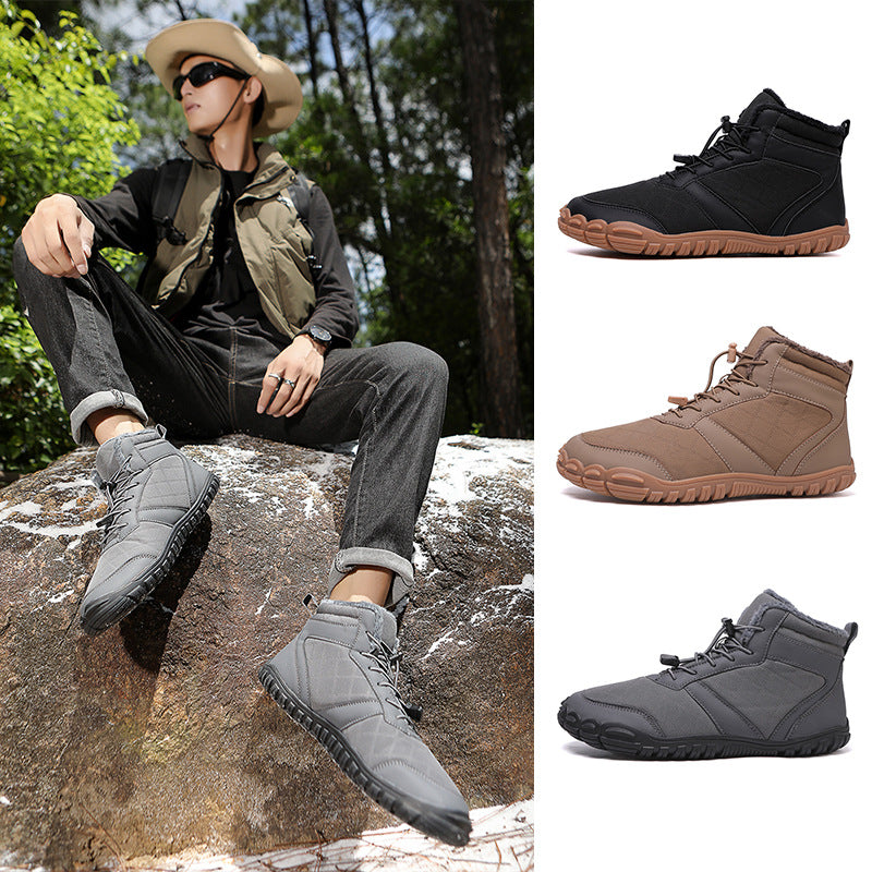Winter Outdoor Waterproof Cotton Shoes with Velvet and Thickeneding to Keep Men's Hiking Shoes Snow Boots Non-Slip and Wear-Resistant Mid-Calf Cotton Boots