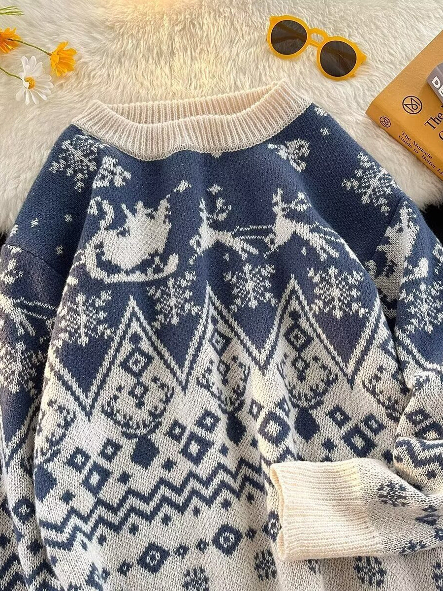Men's Lazy Style Big Red Knitted Sweater for Teenagers and Students Christmas Holiday Couple Wear Loose Sweater for Men in Winter