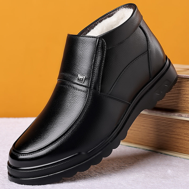 Cotton Shoes Men's Winter fleece-lined Warm Men's Cotton Shoes High-top Leather Wool Snow Boots Middle-aged and Old Dad Elder Shoes
