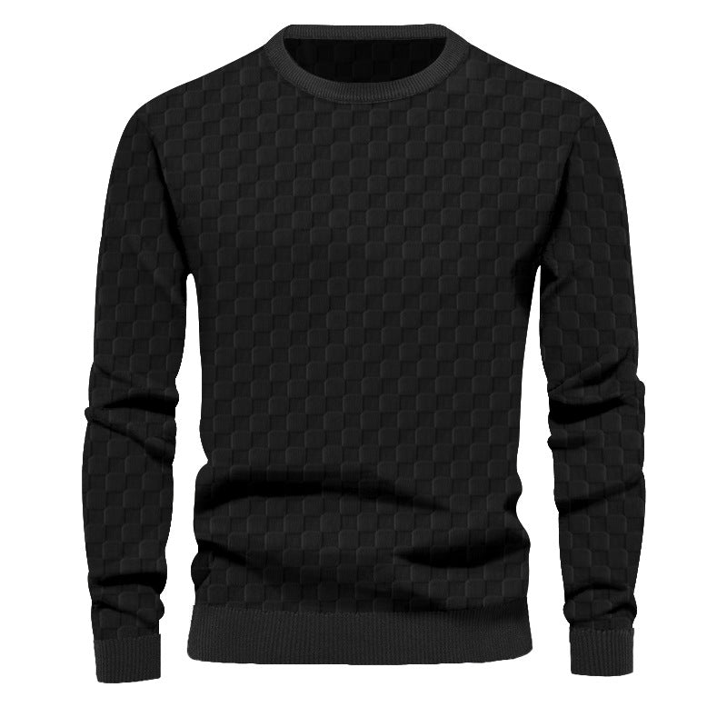 Cross-Border Men's Autumn and Winter Heavy Jacquard Checkerboard European and American Round Neck Casual Bottoming Shirt Men's Knitted Long-Sleeved Sweatshirt Men