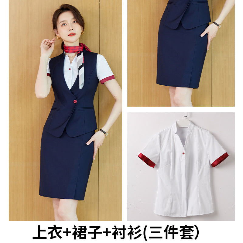 Stewardess uniform professional shirt Women's Spring temperament suit high-end hotel front desk reception work clothes beauty salon work clothes